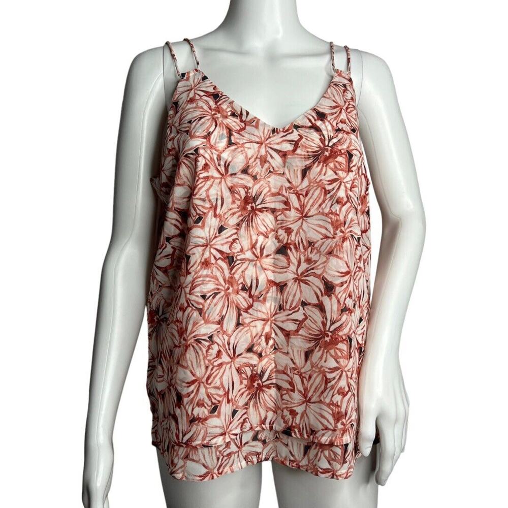 Ann Taylor Shirt Womens Medium Pink Floral Hibiscus Flower Tank Top Blouse Bloom